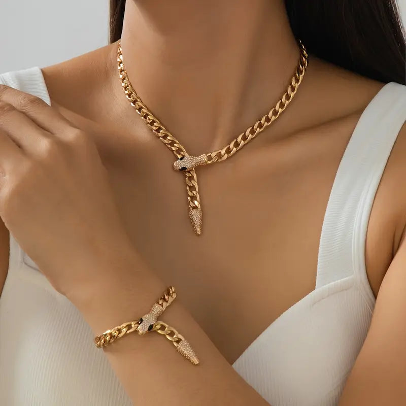 Conjunto de Collar y Pulsera con Colgante de Serpiente