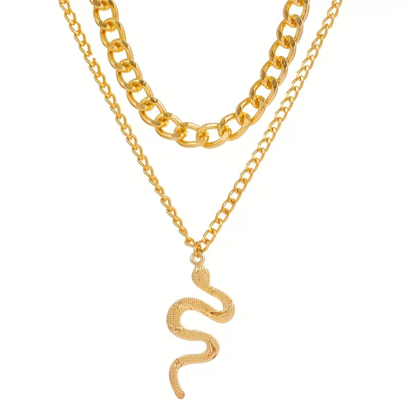 Doppelreihige Halskette mit Schlangenanhänger