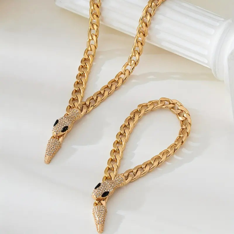 Conjunto de Collar y Pulsera con Colgante de Serpiente