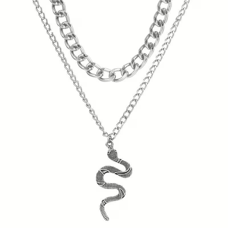 Doppelreihige Halskette mit Schlangenanhänger
