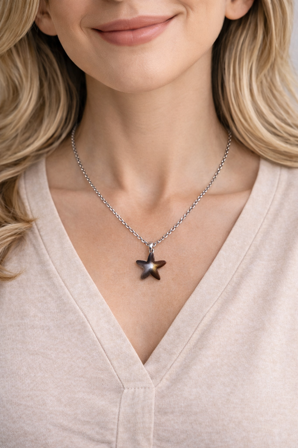 Collar de acero - Estrella plateado