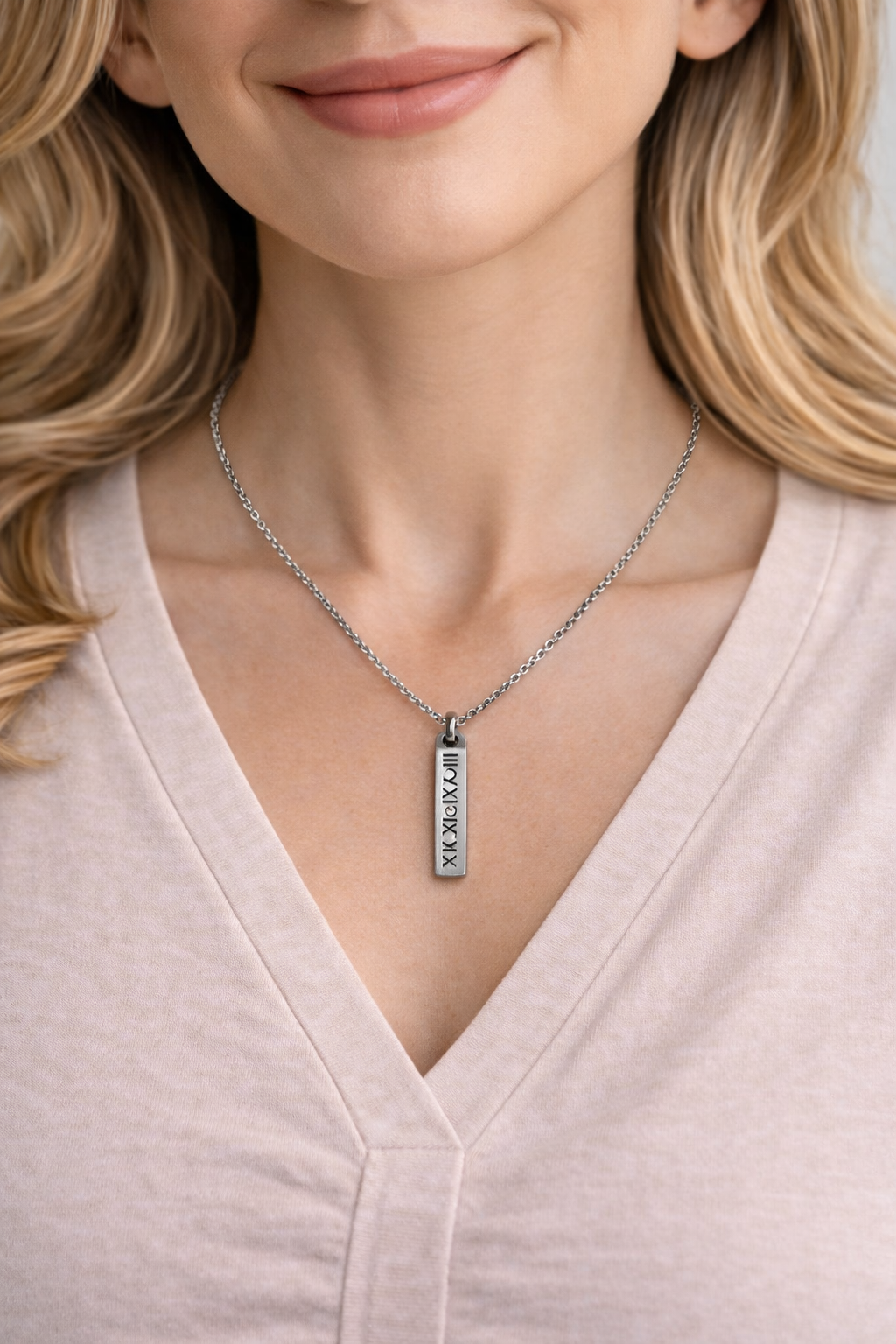 Collar de acero - Colgante plateado