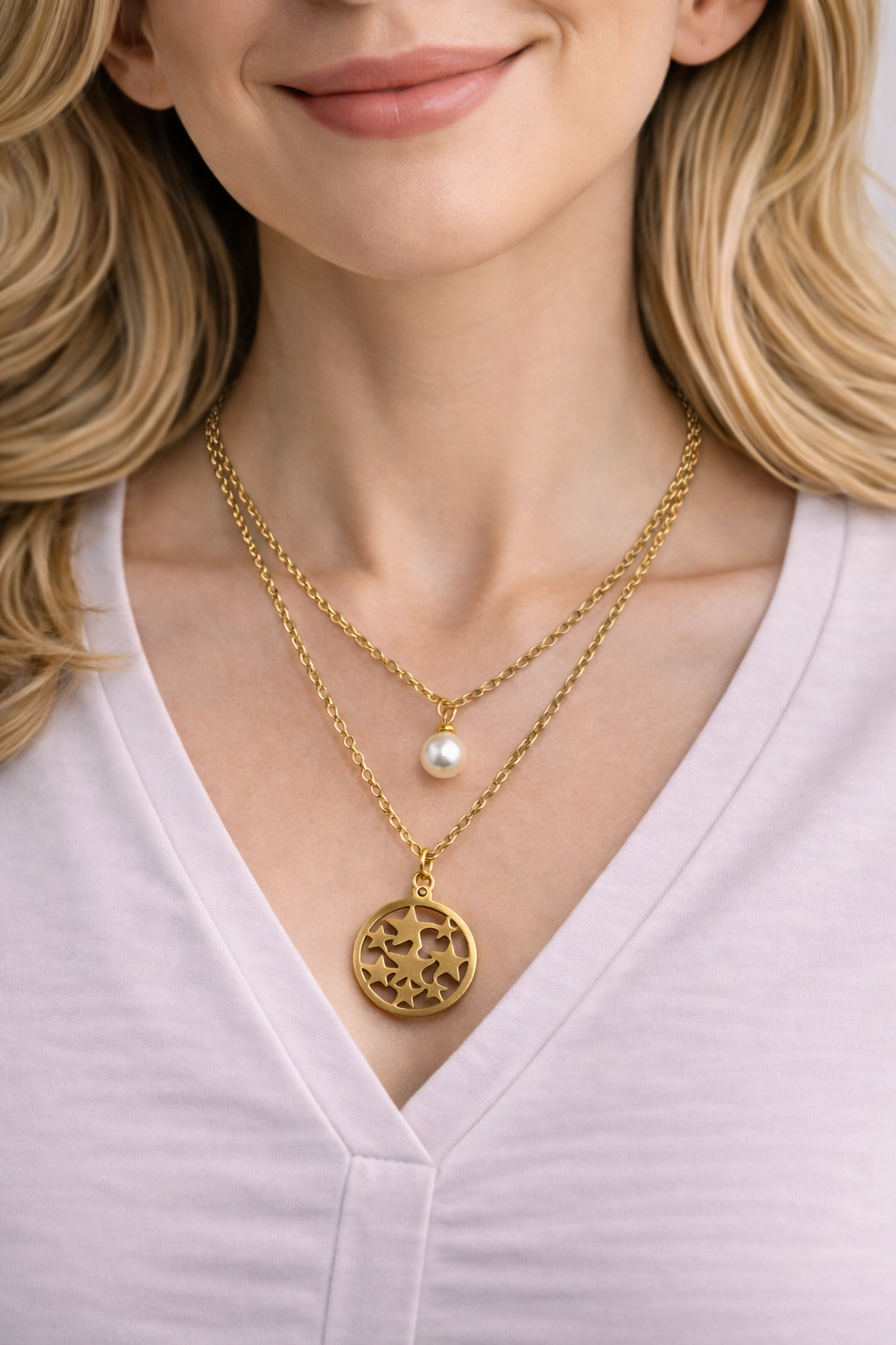 Collar de acero - Doble cadena dorado