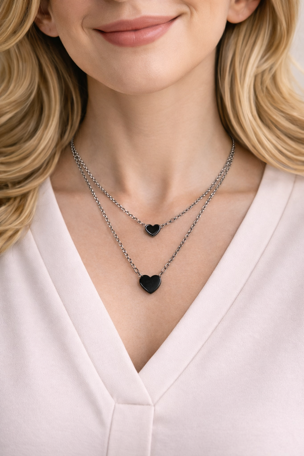 Collar de acero - Plateado corazones