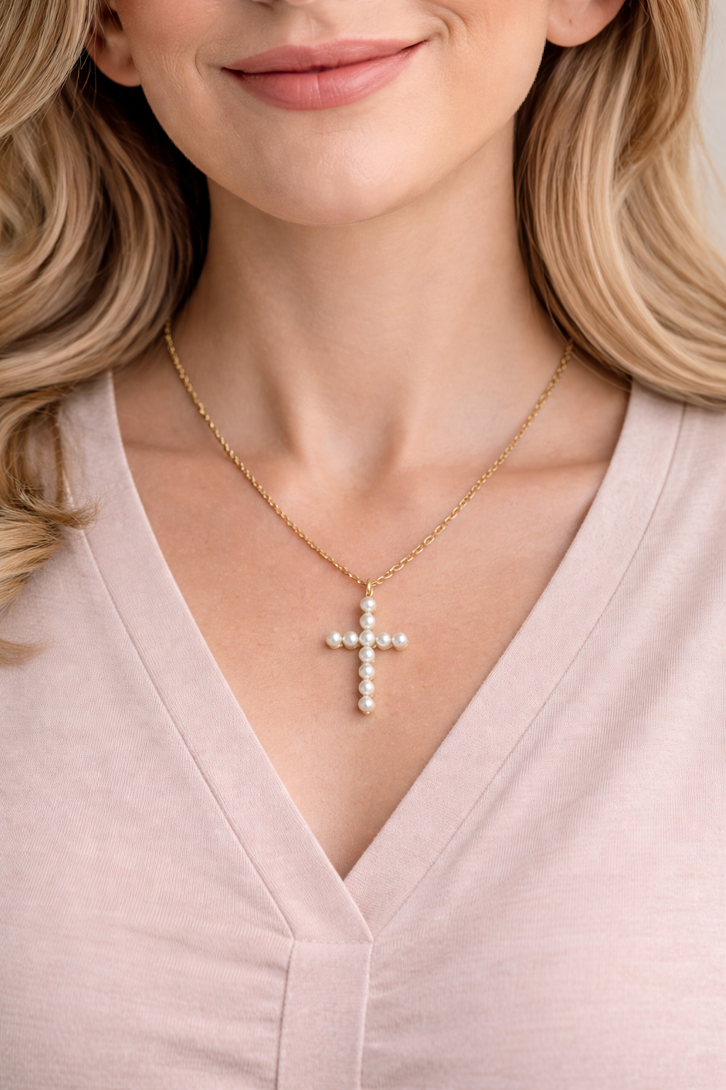 Collar de acero - Dorado cruz