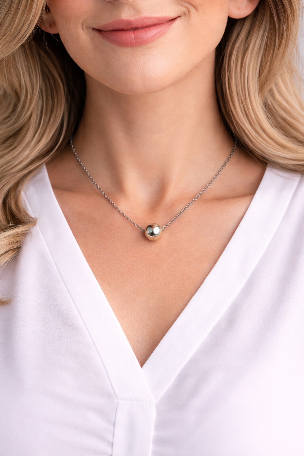 Collar acero - Bola fina plateado