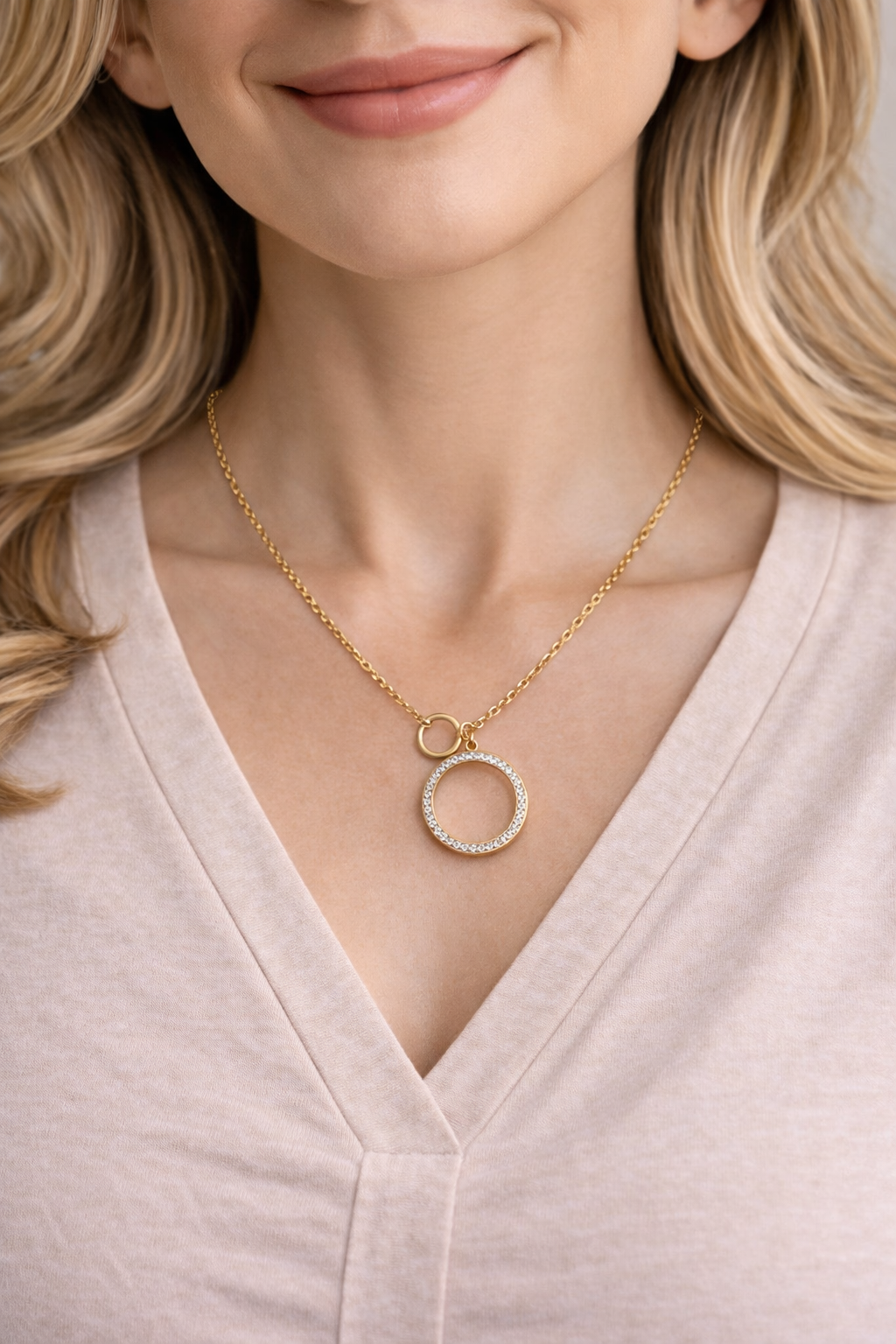 Collar de acero - Anillo grande brillante