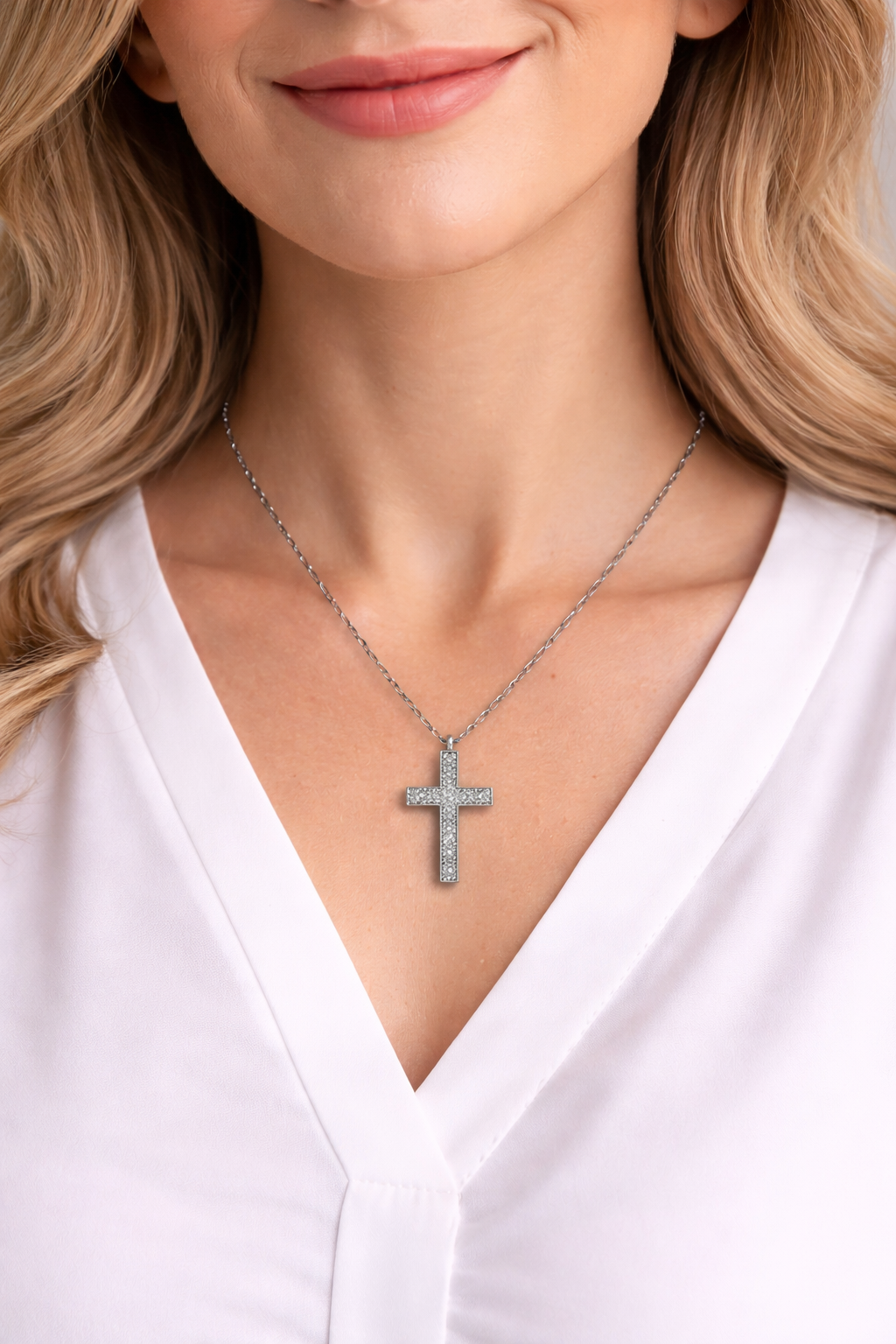 Collar de acero - Cruz brillo
