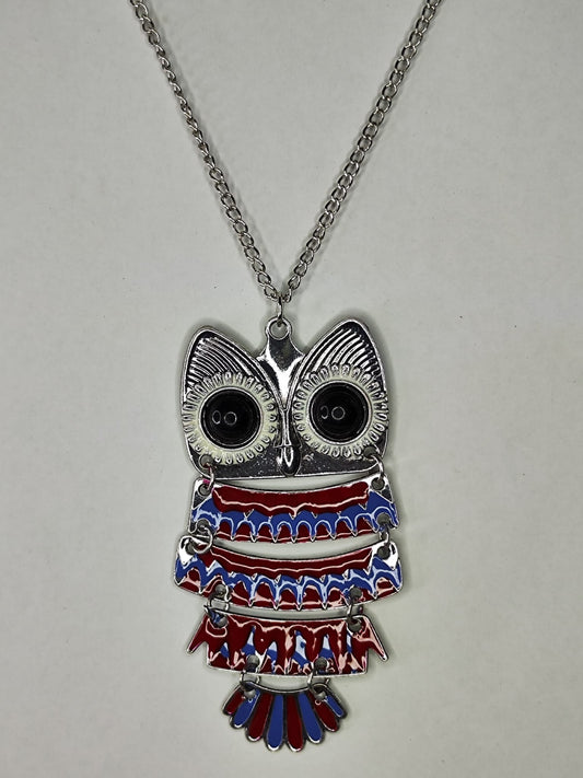 Collar Buho (plateado - azul y rojo)