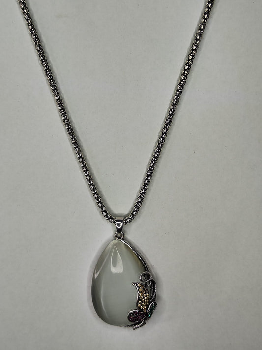 Collar con piedra blanco - plateado