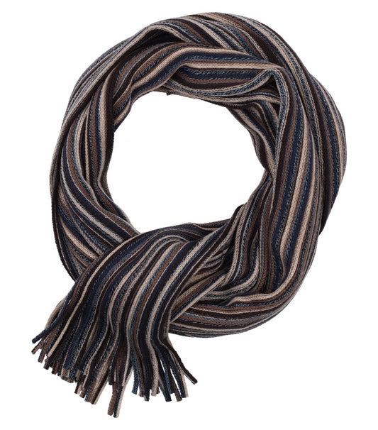 Bufanda de punto a rayas marrón y azul para hombre y mujer – invierno