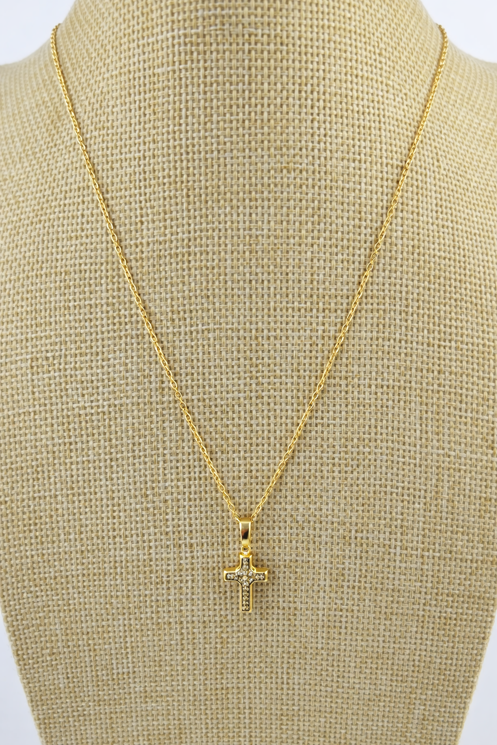 Stahlkette – Kreuz mit weißen Steinen