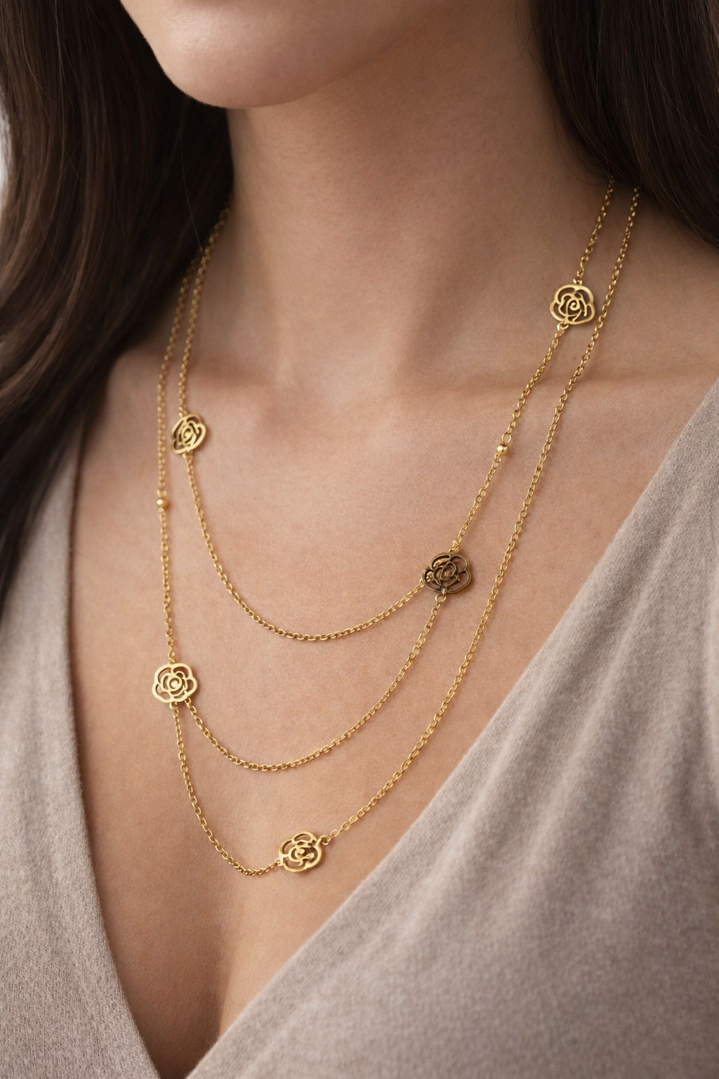 Collar de acero largas - Flores