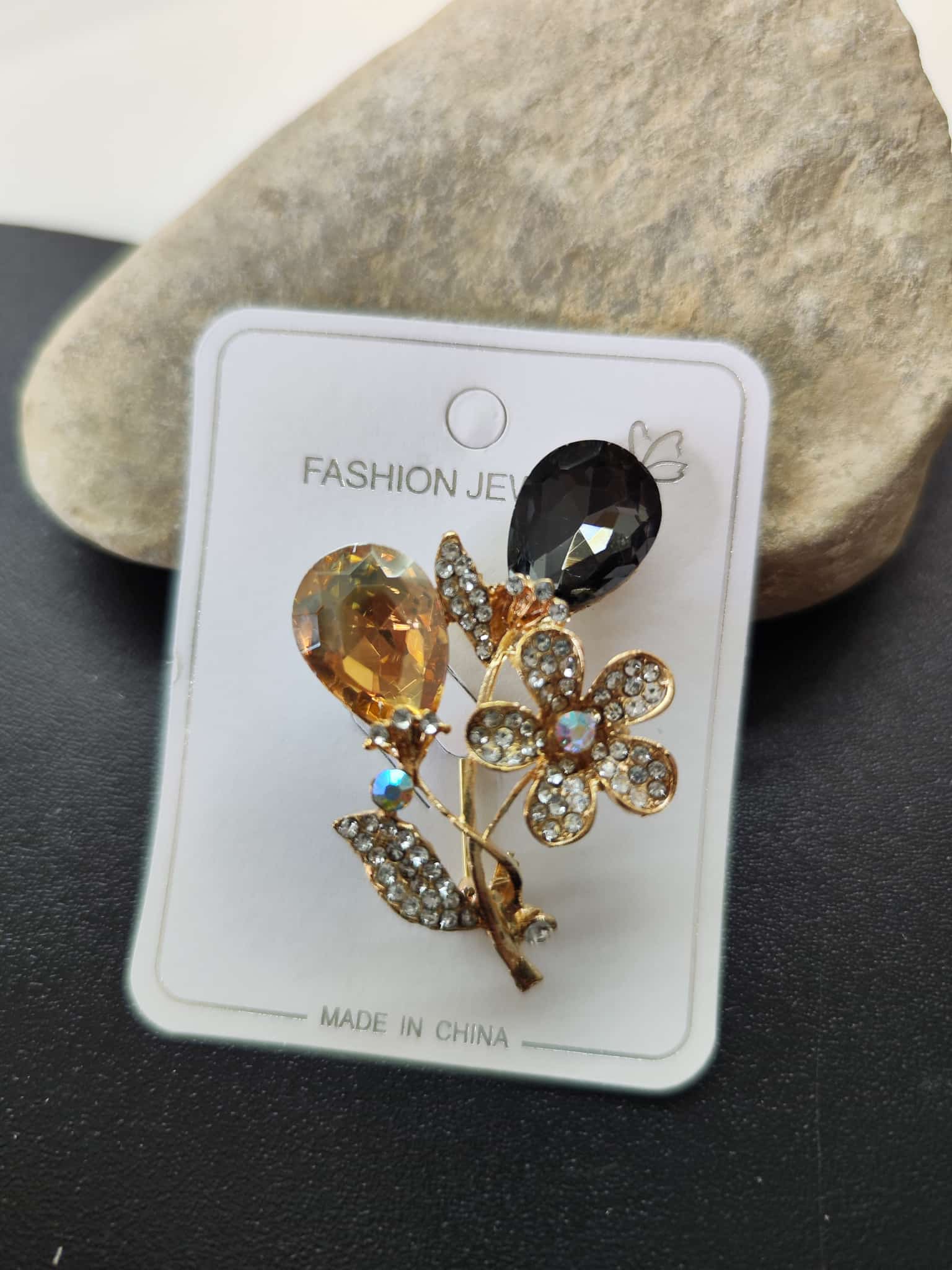 Broche - Big Flower negro & marrón