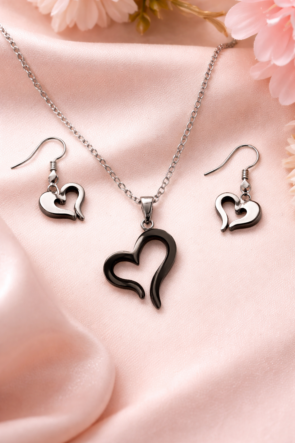 Conjunto plateado - Corazon flema