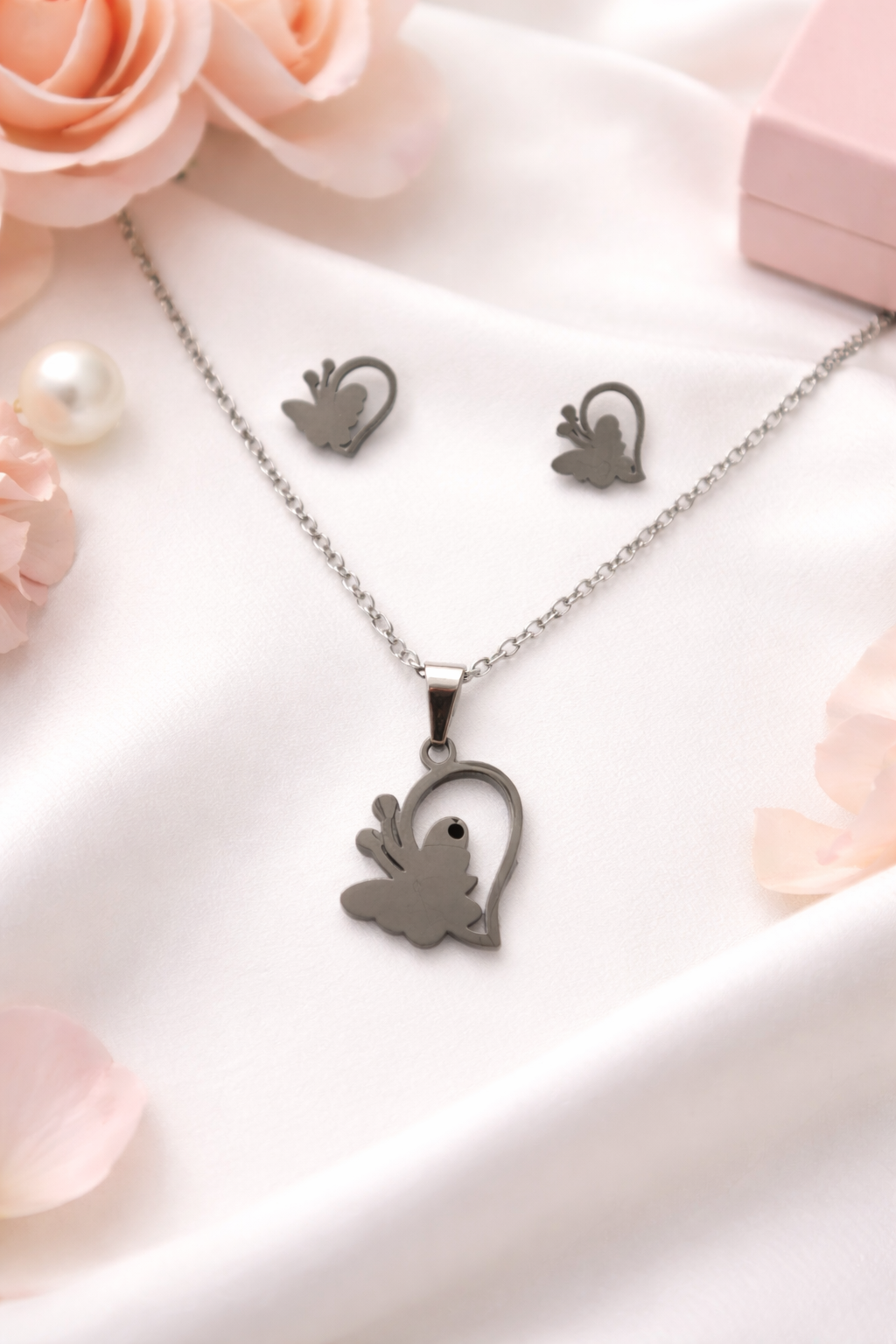 Conjunto plateado - Mariposa & Corazon