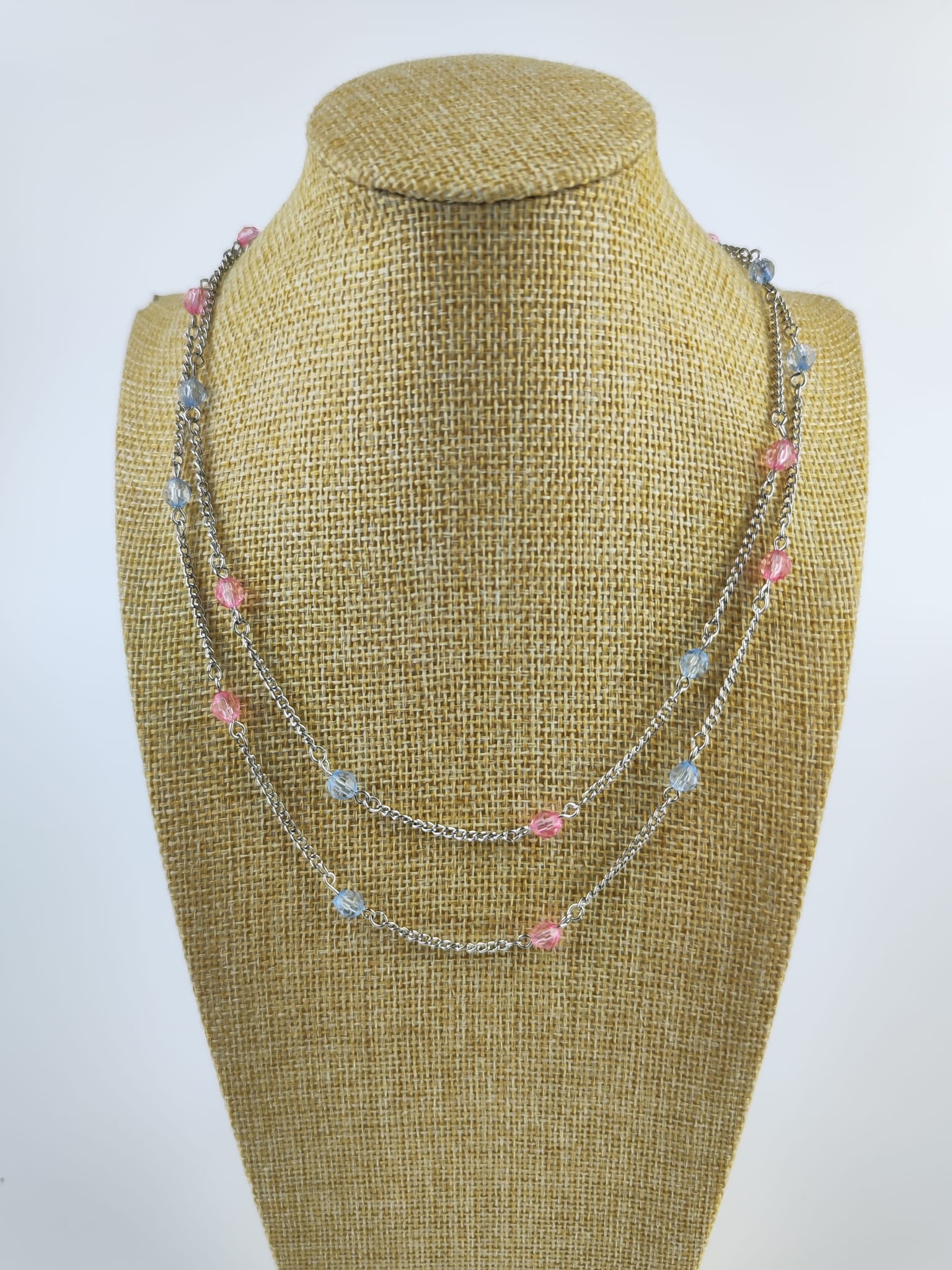 Collar fina - plateado y rosa