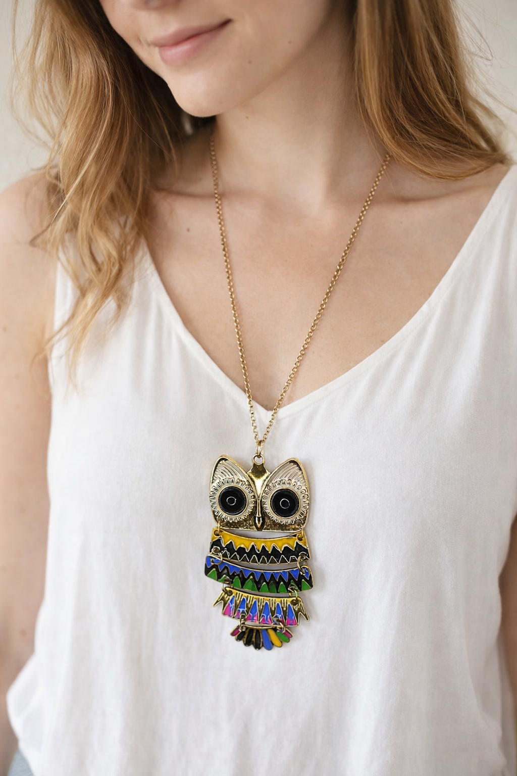 Collar larga - Bisuteria Buho dorado jamaica