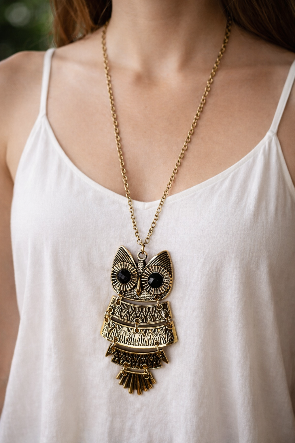 Collar larga - Bisuteria Buho dorado