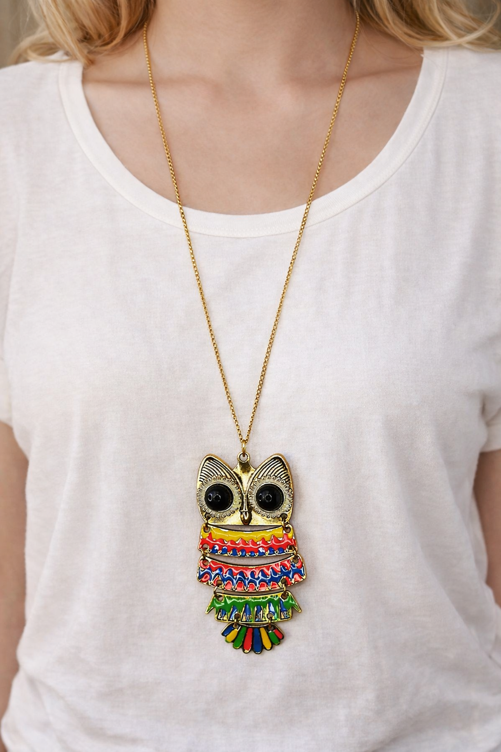 Collar larga - Búho dorado multicolor