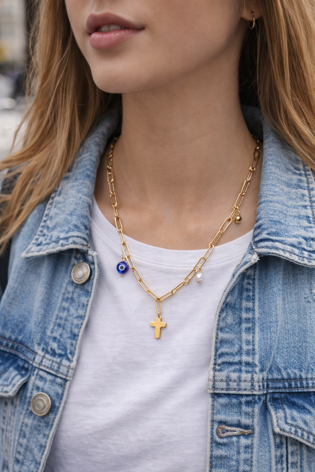 Collar acero con cruz