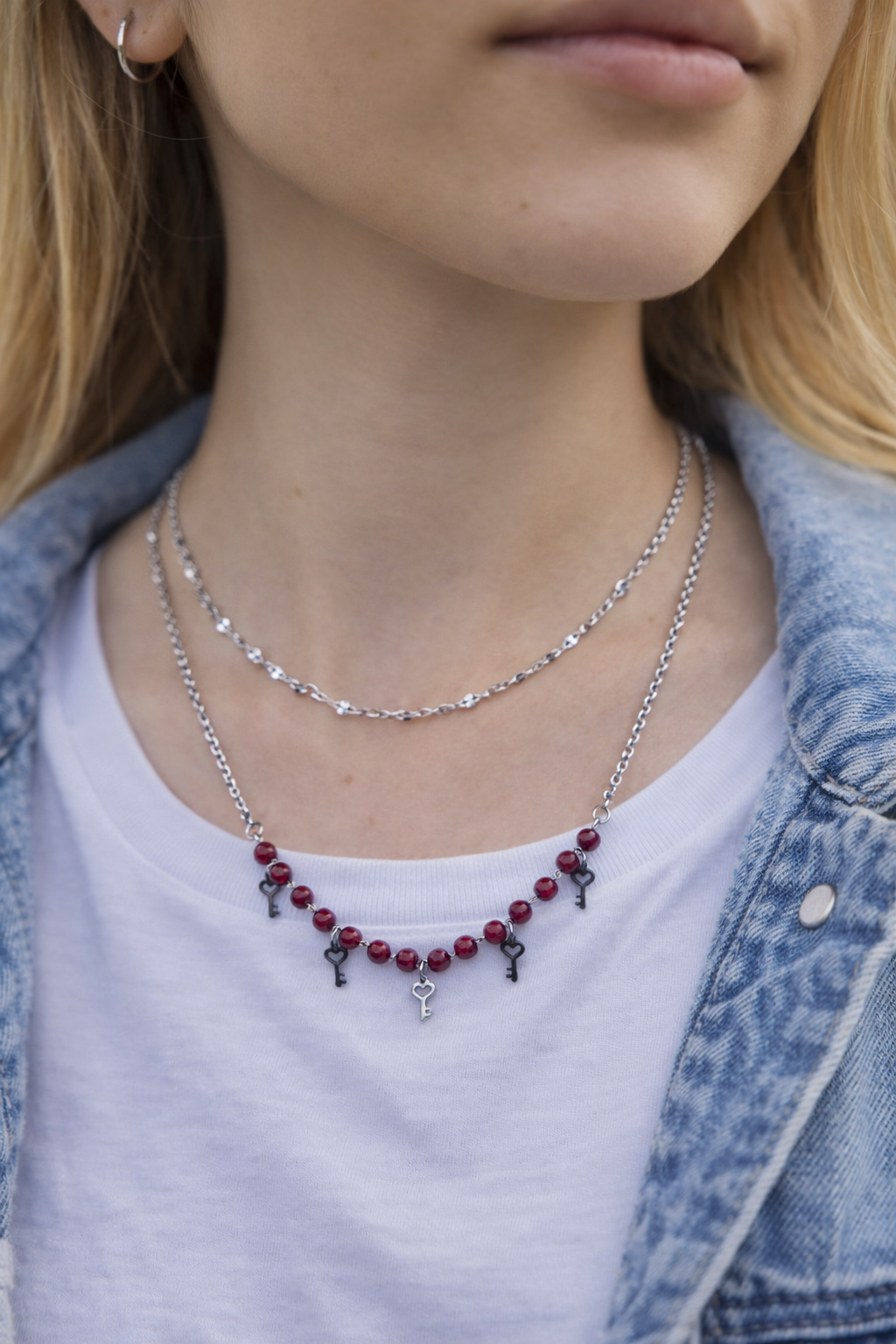 Collar acero - Dople rojo