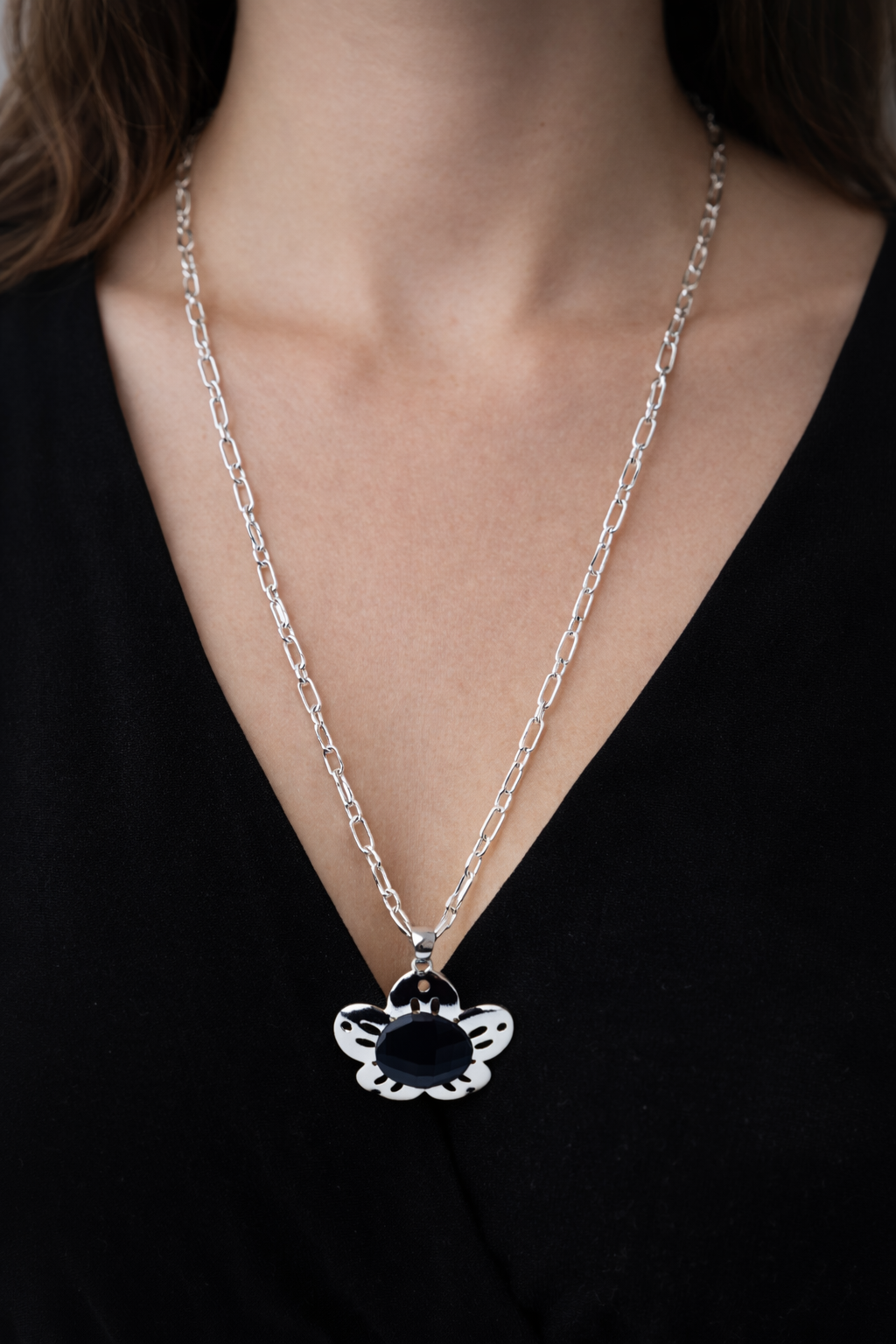 Collar larga - Plateado Flor