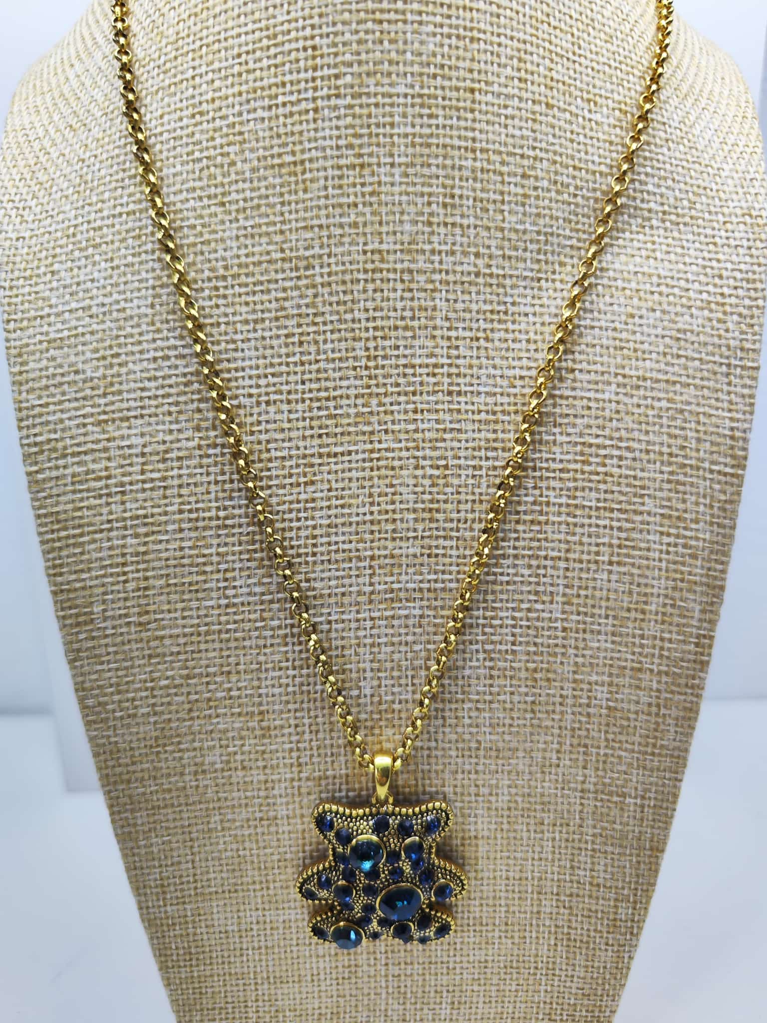 Collar con colgante - Oso dorado azul