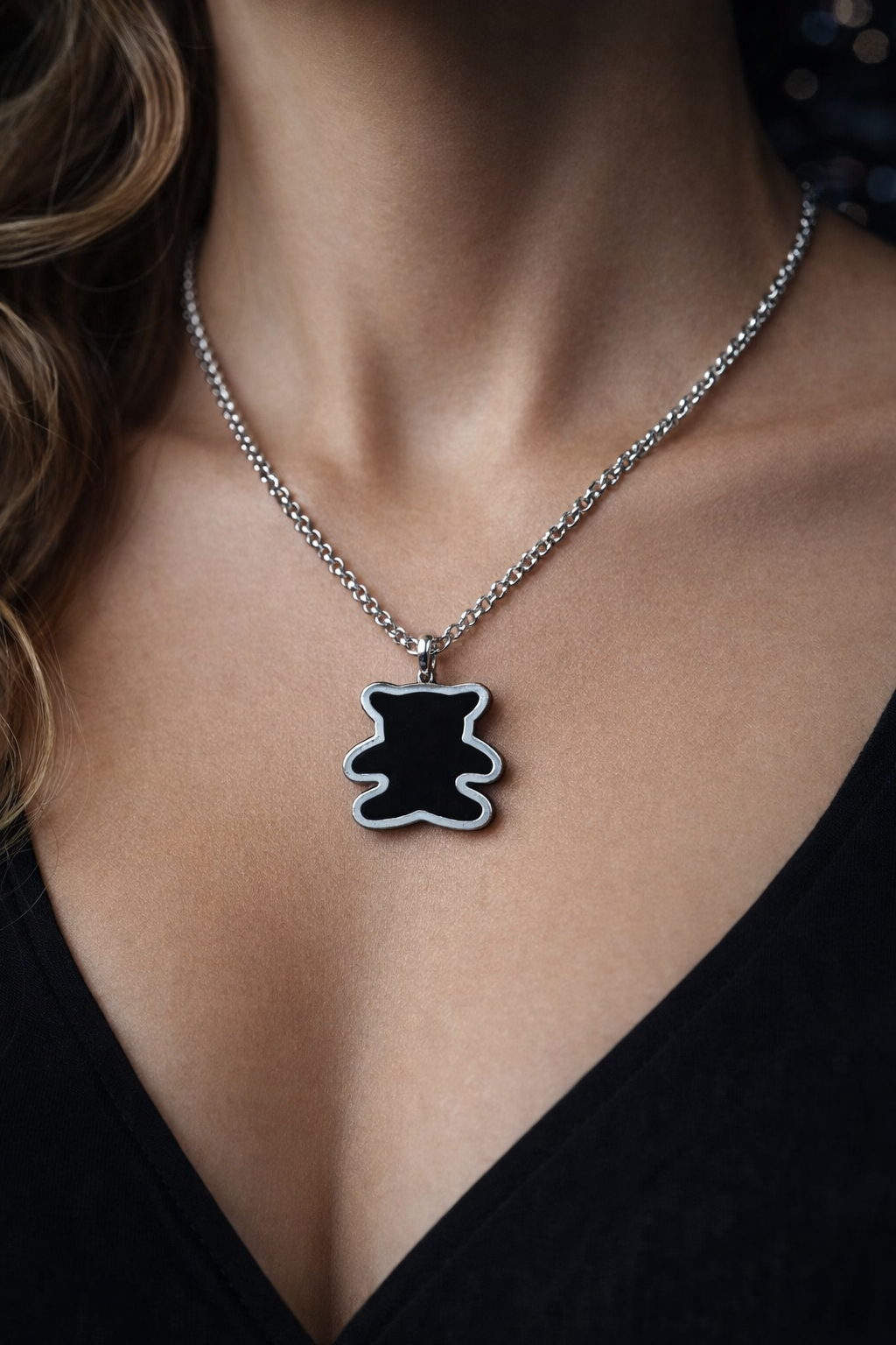 Bärenanhänger-Halskette - schwarz