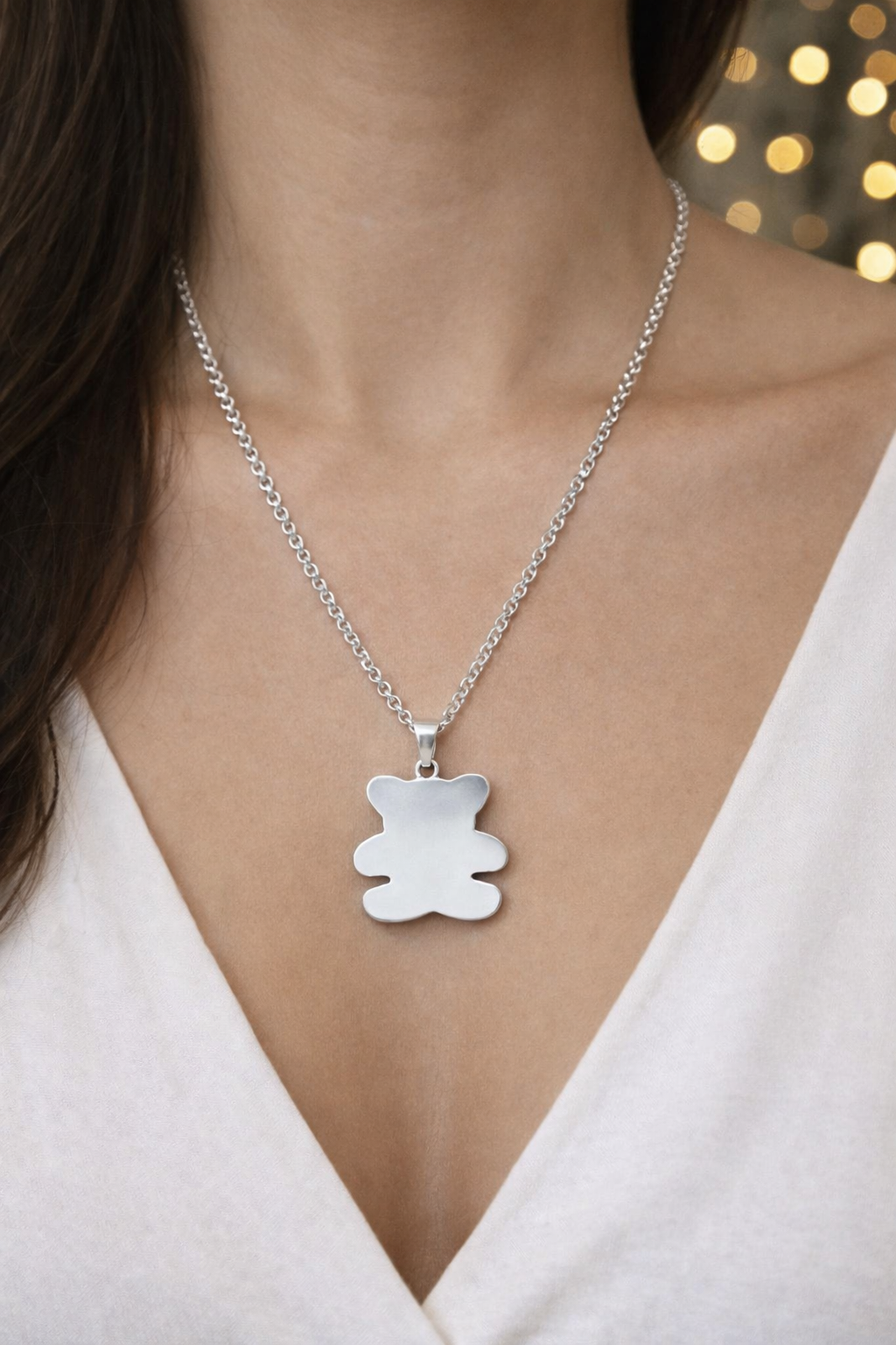 Halskette mit Anhänger – Großer silberner Bär