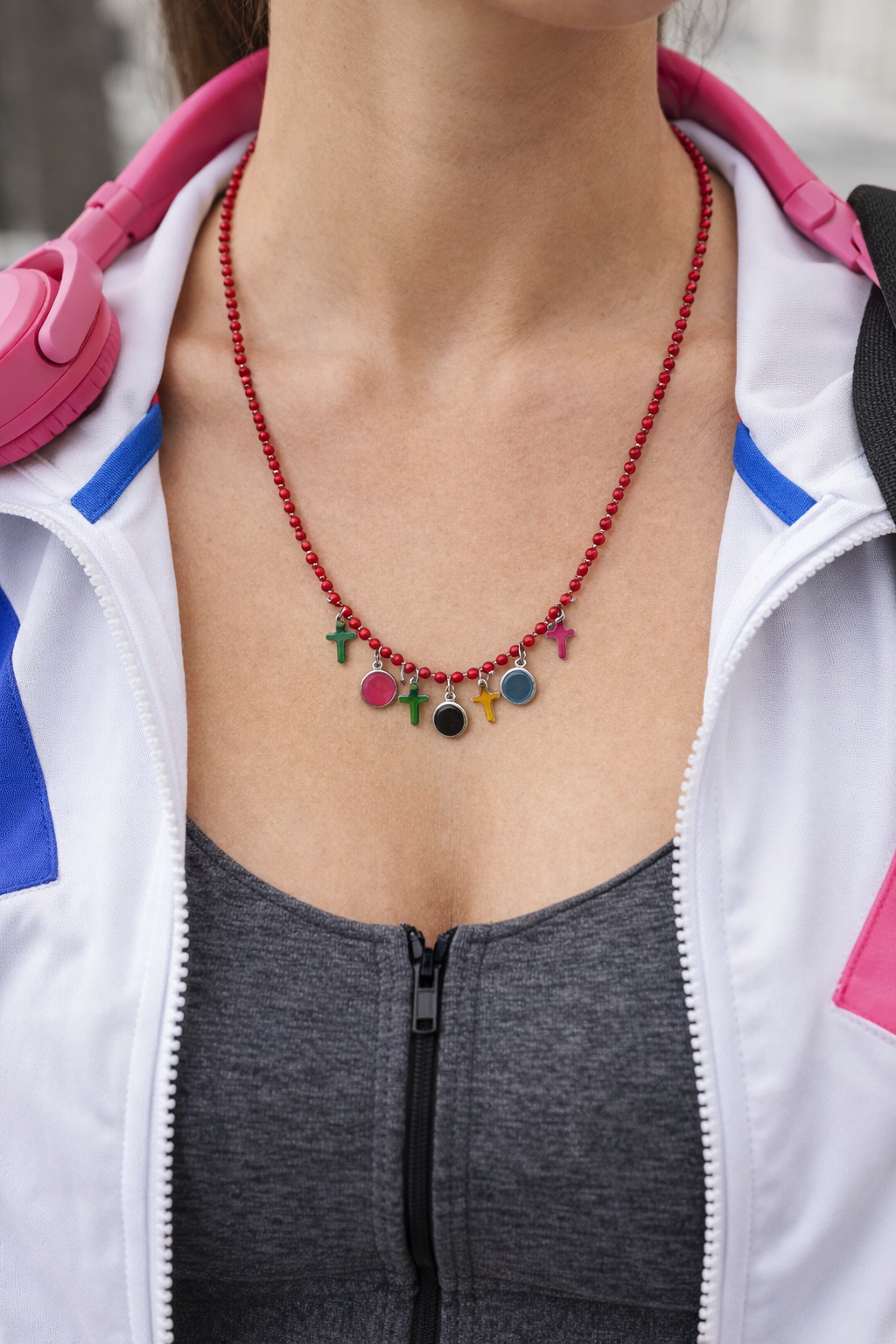 Collar larga - Rojo & cruz