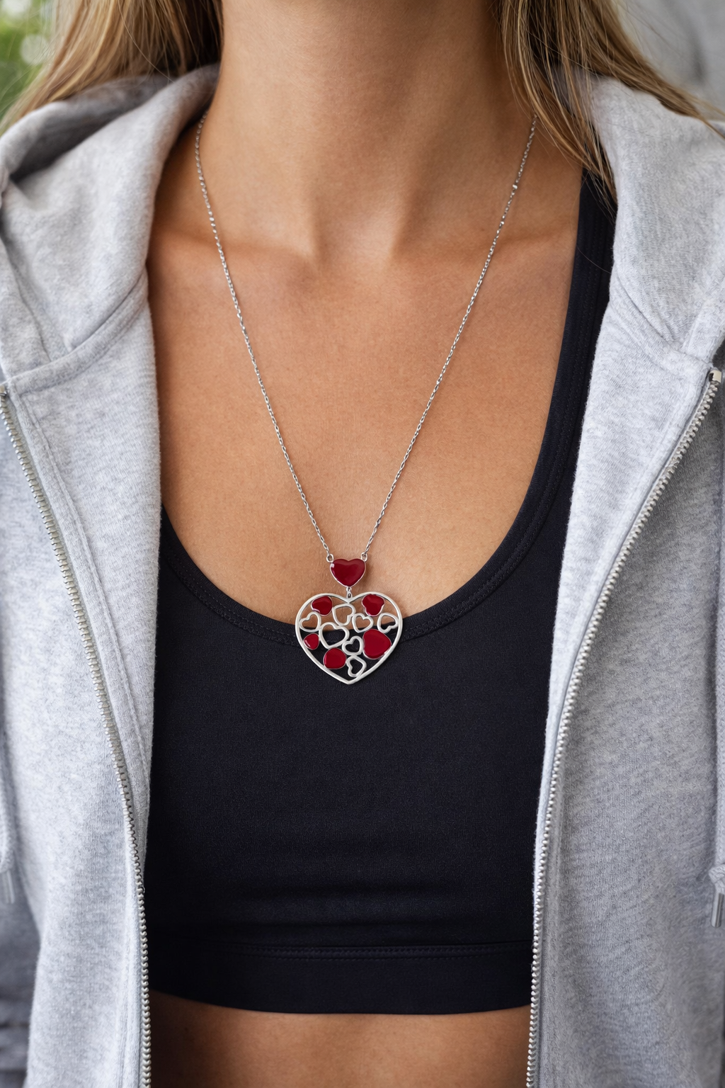 Collar larga - Corazón rojo